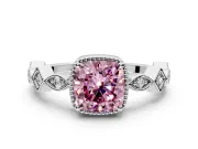 Milgrain Bezel Engagement Ring Setting for Fancy Pink Cushion Cut Center with Marquise Stations and Bezel Head in White Gold