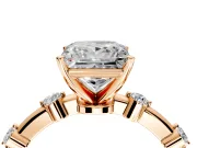 Solitaire Engagement Ring Setting for Princess Cut Center with Bezel Station Band and Prong Head in Rose Gold