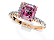 Solitaire Engagement Ring Setting for Fancy Pink Asscher Cut Center with Micro Pave Band and Prong Head in Rose Gold