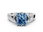 Solitaire Engagement Ring Setting for Fancy Blue Radiant Cut Center with Wide Band, Pave Collar and Prong Head in Sterling Silver