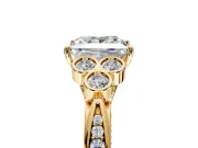 Cluster Engagement Ring Setting for Princess Cut Center with Bezel Accent Clusters and Prong Head in Yellow Gold