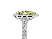 Halo Engagement Ring Setting for Fancy Yellow Pear-Shaped Center with Pave Accents, Heart Basket and Prong Head in Platinum