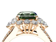 Halo Engagement Ring Setting for Fancy Green Asscher Cut Center with Two-Strand Split Shank and Prong Head in Rose Gold