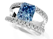 Solitaire Engagement Ring Setting for Fancy Blue Radiant Cut Center with Wide-Open Split Shank and Prong Head in Platinum