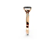 Side Accent Engagement Ring Setting for Fancy Black Radiant Cut Center with Accent Shoulders and Prong Head in Rose Gold
