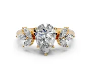 Floral Cluster Engagement Ring Setting for Pear-Shaped Center with Marquise Accents and Prong Head in Yellow Gold