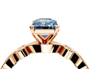 Solitaire Engagement Ring Setting for Fancy Blue Emerald Cut Center with Milgrain Bezel Accents and Prong Head in Rose Gold