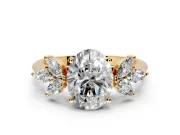 Floral Cluster Engagement Ring Setting for Oval Center with Marquise Accents and Prong Head in Yellow Gold