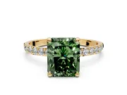 Solitaire Engagement Ring Setting for Fancy Green Radiant Cut Center with Pave Accents and Prong Head in Yellow Gold