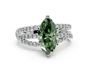 Solitaire Engagement Ring Setting for Fancy Green Marquise Center with Woven 3-Strand Pave Band and Prong Head in White Gold