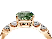 5 Stone Engagement Ring Setting for Fancy Green Cushion Cut Center with Plain Band and Prong Head in Rose Gold