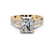 Solitaire Engagement Ring Setting for Radiant Cut Center with Channel Band and Double Claw Prong Head in Yellow Gold