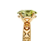 Solitaire Engagement Ring Setting for Fancy Yellow Oval Center with XO Engraved Band and Prong Head in Yellow Gold