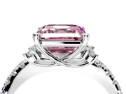 Paired Accent Engagement Ring Setting for Fancy Pink Asscher Cut Center with Pave Band and Prong Head in Platinum