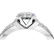 Bezel Engagement Ring Setting for Emerald Cut Center with Wide Channel-Set Band and Bezel Head in Sterling Silver