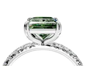 Solitaire Engagement Ring Setting for Fancy Green Princess Cut Center with Shared-Prong Accents and Prong Head in Platinum