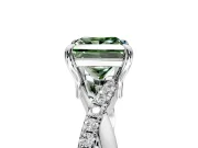 Solitaire Engagement Ring Setting for Fancy Green Princess Cut Center with Half-Pave Crossover Band and Prong Head in White Gold