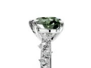 Solitaire Engagement Ring Setting for Fancy Green Heart-Shaped Center with Trailing Leaf Accent Band and Prong Head in Sterling Silver