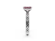 Solitaire Engagement Ring Setting for Fancy Pink Emerald Cut Center with Milgrain X Pattern Band and Prong Head in Platinum