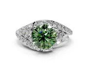 Halo Engagement Ring Setting for Fancy Green Round Cut Center with Marquise and Pave Bypass Band and Prong Head in Platinum