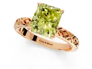 Solitaire Engagement Ring Setting for Fancy Yellow Radiant Cut Center with Milgrain X Pattern Band and Prong Head in Rose Gold