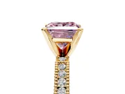 Solitaire Engagement Ring Setting for Fancy Pink Princess Cut Center with Milgrain-Edged Pave Band and Prong Head in Yellow Gold