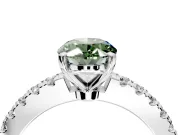 Solitaire Engagement Ring Setting for Fancy Green Oval Center with Single Row Accent Band and Prong Head in White Gold