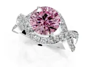 Halo Engagement Ring Setting for Fancy Pink Round Cut Center with Pave Infinity Twist Band and Prong Head in Platinum