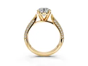 Solitaire Engagement Ring Setting for Round Cut Center with Multi-Row Accents and Prong Head in Yellow Gold