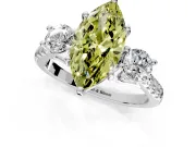 3 Stone Engagement Ring Setting for Fancy Yellow Marquise Center with Crossover Basket, Pave Band and Prong Head in Platinum