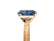 Solitaire Engagement Ring Setting for Fancy Blue Emerald Cut Center with Engraved Milgrain Band and Prong Head in Rose Gold