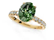 Solitaire Engagement Ring Setting for Fancy Green Oval Center with Shared-Prong Accents and Prong Head in Yellow Gold
