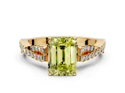 Solitaire Engagement Ring Setting for Fancy Yellow Emerald Cut Center with Twisted Pave Split Shank and Prong Head in Yellow Gold
