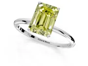 Solitaire Engagement Ring Setting for Fancy Yellow Emerald Cut Center with Straight Thin Band and Prong Head in Platinum