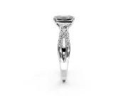 3 Stone Engagement Ring Setting for Emerald Cut Center with Pave Split Shank and Prong Head in Platinum