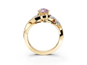 Halo Engagement Ring Setting for Fancy Pink Pear-Shaped Center with Marquise and Pave Bypass Band and Prong Head in Yellow Gold