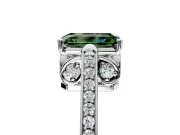Cathedral Engagement Ring Setting for Fancy Green Emerald Cut Center with Antique-Style Pave Band and Prong Head in White Gold
