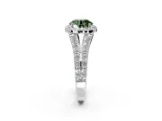 Halo Engagement Ring Setting for Fancy Green Round Cut Center with Narrow Pave Split Shank and Prong Head in Platinum