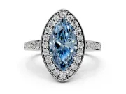 Bezel-Framed Halo Engagement Ring Setting for Fancy Blue Marquise Center with Pave Band and Prong Head in Sterling Silver