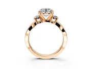 3 Stone Engagement Ring Setting for Round Cut Center with Pave Twist Band and Prong Head in Rose Gold