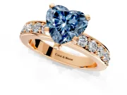 Solitaire Engagement Ring Setting for Fancy Blue Heart-Shaped Center with Channel-Set Accents and Prong Head in Rose Gold