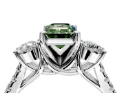 3 Stone Engagement Ring Setting for Fancy Green Emerald Cut Center with Crossover Basket, Pave Band and Prong Head in Platinum