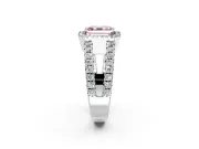 Halo Engagement Ring Setting for Fancy Pink Asscher Cut Center with Wide-Open Pave Split Shank and Prong Head in Platinum