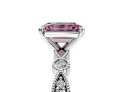 Solitaire Engagement Ring Setting for Fancy Pink Emerald Cut Center with Milgrain Bezel Accents and Prong Head in Platinum
