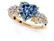 Cluster Engagement Ring Setting for Fancy Blue Heart-Shaped Center with 2-Row Shoulder Clusters and Prong Head in Yellow Gold