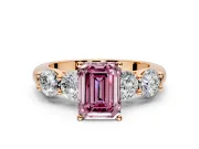 5 Stone Engagement Ring Setting for Fancy Pink Emerald Cut Center with Graduated Accents and Prong Head in Rose Gold
