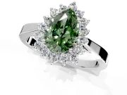 Starburst Halo Engagement Ring Setting for Fancy Green Pear-Shaped Center with Flat Cathedral Band and Prong Head in Platinum