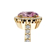 Halo Engagement Ring Setting for Fancy Pink Oval Center with Inner Milgrain Border and Prong Head in Yellow Gold
