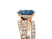 Solitaire Engagement Ring Setting for Fancy Blue Emerald Cut Center with Woven 3-Strand Pave Band and Prong Head in Rose Gold