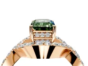 Halo Engagement Ring Setting for Fancy Green Emerald Cut Center with Pave Infinity Twist Band and Prong Head in Rose Gold